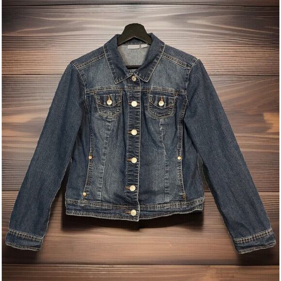 Cato Denim Jacket Womens S Cropped Faded Blue Designer Jean Buttons 4 Pockets - Picture 1 of 12